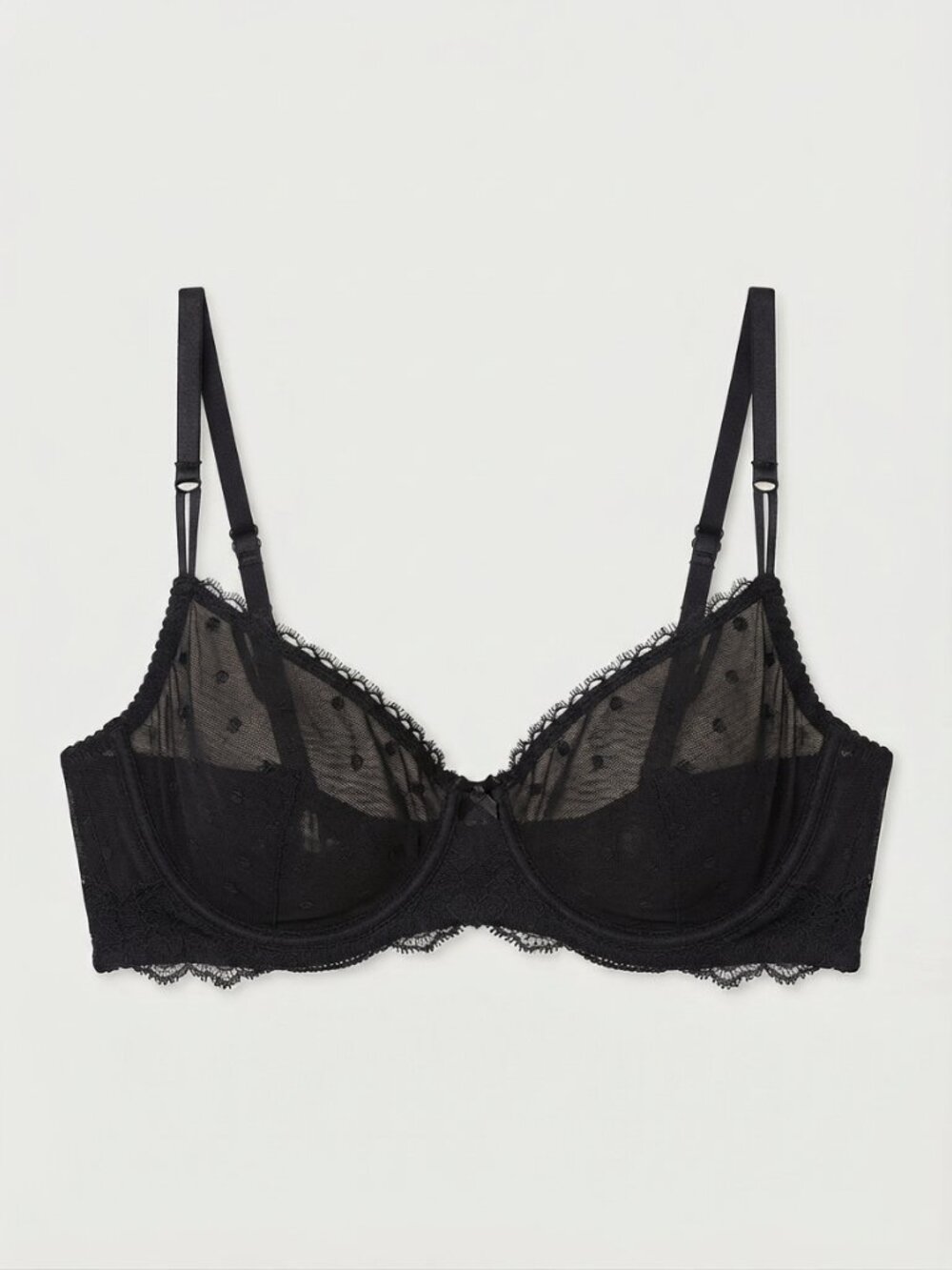 NEW Victoria’s Secret Black Sheer Heritage Dot Unlined Demi Bra 34B 34462